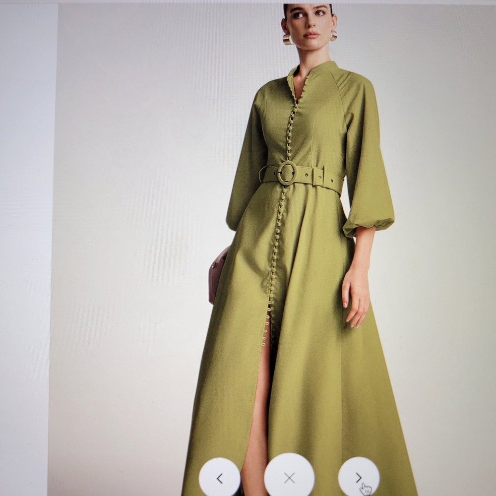 Commense Olive Belted Long Sleeve Dress